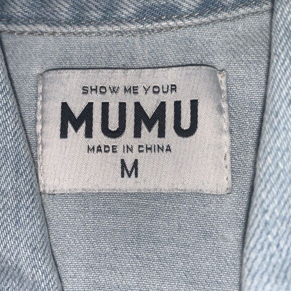 SHOW ME YOUR MUMU Rancho Mirage Shorts Romper Belted Blue Medium Rodeo Classic - Picture 8 of 9